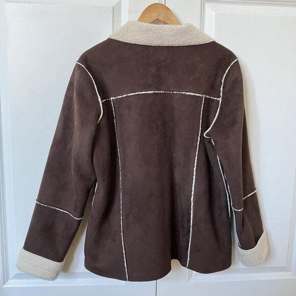 Vintage Northern Reflections Faux Sherpa Brown Jacket Womens L Aviator Shearling - Picture 4 of 7
